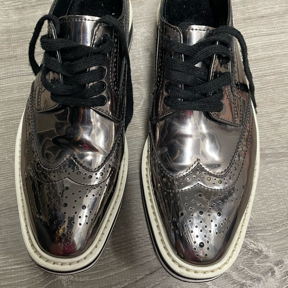 Prada Silver and Black Platform Shoes - Picture 2 of 11